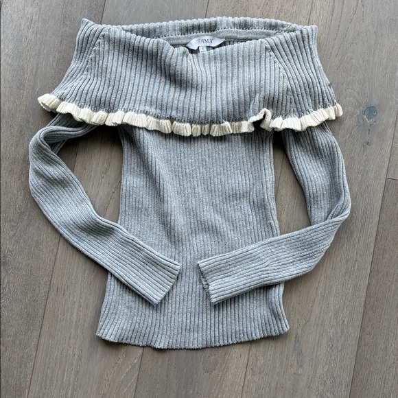 Intermix Gray Raylynn Ruffle Off Shoulder Sweater - Picture 4 of 5